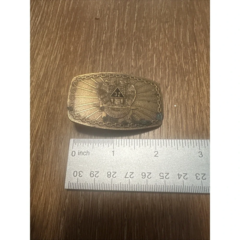 Vintage Belt Buckle Double Eagle Masonic 32 Spes Mea In Deo Est Bronze